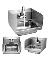 Slickblue Stainless Steel Sink Wall Mount Hand Washing Sink with Faucet and Side Splash