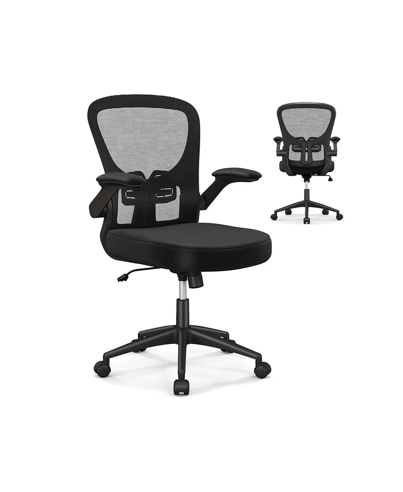 Slickblue Adjustable Swivel Mesh Task Office Chair with Flip-Up Armrests-Black