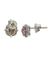 Suzy Levian New York Pink Sapphire & Lab-Grown White Sapphire Halo Stud Earrings in Sterling Silver by Suzy Levian