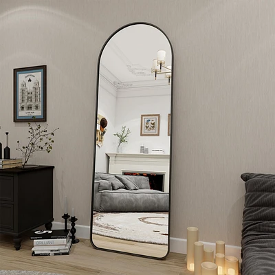 Homlux 64"x21" Arched Full-Length Mirror with Black Aluminum Alloy Frame, Rounded Corners, Standing, Hanging, Leaning