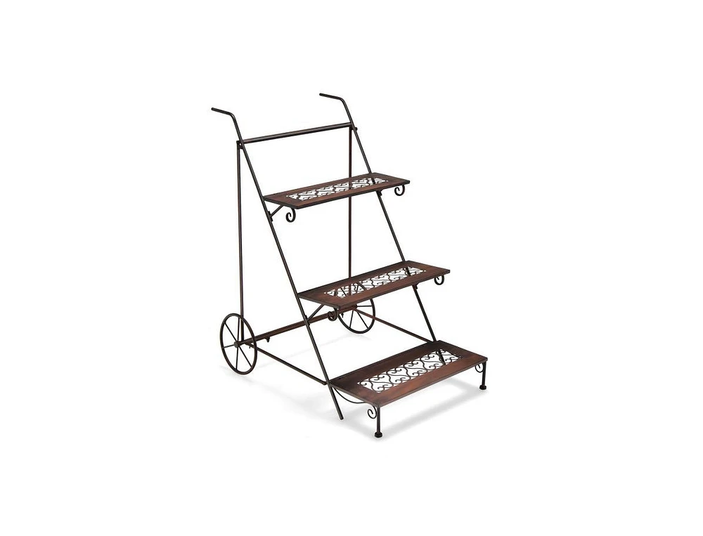 Slickblue 3-Tier Metal Plant Stand with Wheels and Handle for Balcony