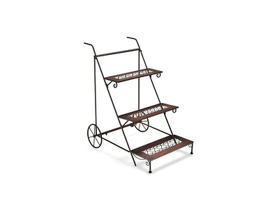 Slickblue 3-Tier Metal Plant Stand with Wheels and Handle for Balcony