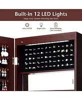 Sugift Lockable Wall Door Mounted Mirror Jewelry Cabinet with Led Lights