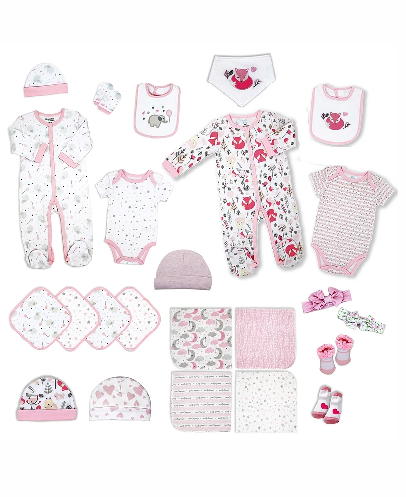 Tendertyme 24 Piece Baby Girls Elephants and Woodland Foxes Infant Apparel Layette Gift Set