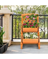 2-Tier Raised Garden Bed with 2 Cylindrical Planter Boxes and Trellis