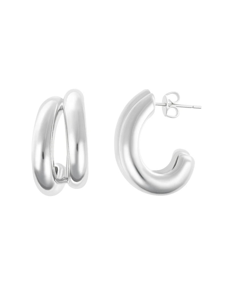 Adornia Silver Double Hoop Earrings with Ball Backs