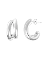 Adornia Silver Double Hoop Earrings with Ball Backs