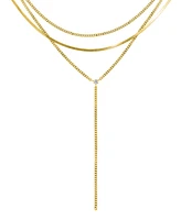 Adornia Gold Adjustable Curb Chain and Herringbone Lariat Y-Necklace Set