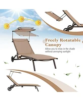 Inolait Patio Heavy-Duty Adjustable Chaise Lounge Chair with Canopy Cup holder and Wheels