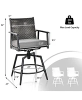 Sugift 360 Degree Swivel Bar Stool Set of 2 with Metal Frame and Pe Rattan Backrest