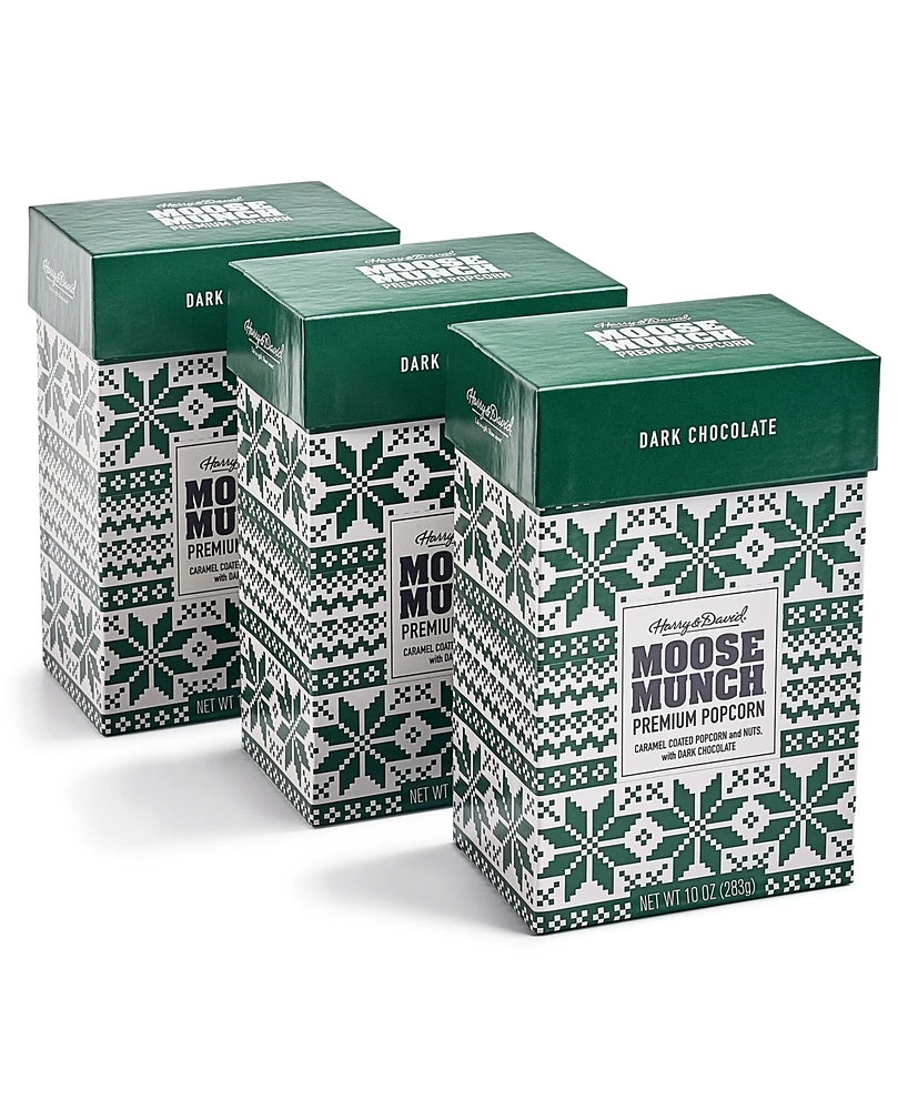 Harry & David Macy's Holiday Moose Munch 10 oz. Premium Caramel Coated Popcorn with Nuts and Dark Chocolate Mix, 3 Pack