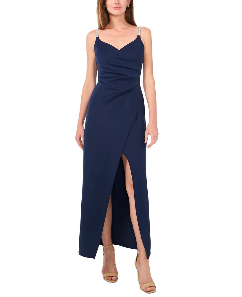 Msk Women's Embellished-Strap V-Neck Slit Gown