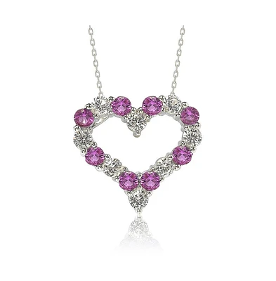 Suzy Levian New York Pink Sapphire & Lab-Grown White Sapphire Alternating Heart Eternity Pendant Necklace in Sterling Silver by Suzy Levian