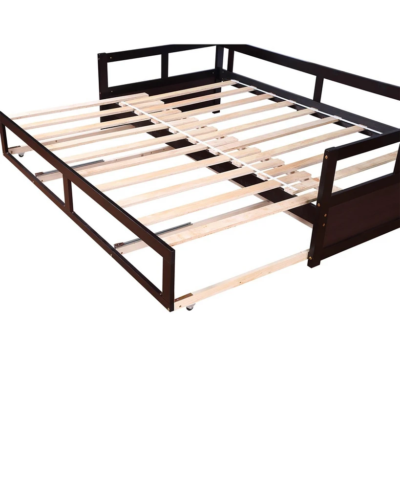 Simplie Fun Wooden Daybed With Trundle Bed And Two Storage Drawers, Extendable Bed Daybed