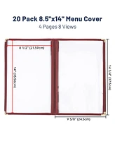 20pc 8.5x14" Menu Cover 4 Page 8 View Reinforce Corner Stitch Restaurant Cafe