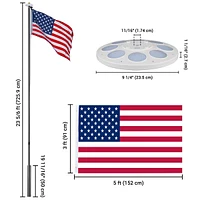 Ft Sectional Aluminum Flag Pole Kit with Led Solar Light Us Flag Outdoor