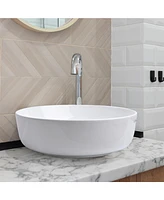 16" Round Porcelain Ceramic Bathroom Countertop Vessel Sink w/Pop up Drain Hotel