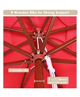 Yescom 9ft Patio Umbrella Wooden Pulley Control Outdoor Yard Beach Bar Garden Market Red