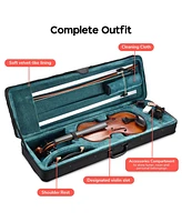 Yescom Solid Wood Violin 4/4 Full Set Fiddle Matte Beginner Violin Full Size with Case Shoulder Rest for Student