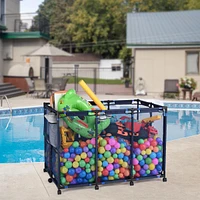 Yescom 48"x30"x34" Mesh Pool Storage Bin Rolling Cart Swim Toys Organizer Black/Blue