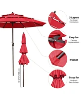 Yescom 3 Tier Patio Umbrella with Crank Handle Push to Tilt Home Garden