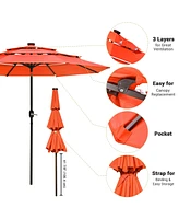 Yescom 9 Ft 3 Tier Patio Umbrella with Solar Led Crank Tilt Button Aluminum Backyard