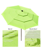 10 Ft 3 Tier Patio Umbrella with Solar Led Crank Tilt Button Outdoor Yard Home