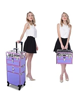 Byootique 2in1 Nail Polish Organizer Rolling Makeup Train Case Manicure Purple