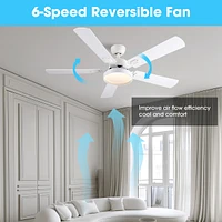 DELight 52" Ceiling Fan with Light & Remote 6 Speed Chandelier Lamp Reversible Indoor