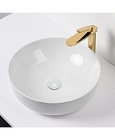 Aquaterior Round Ceramic Vessel Sink with Single Handle Faucet Drain Set of 2