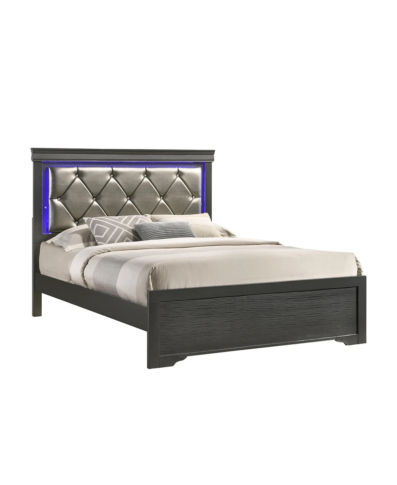 Simplie Fun Modern Brooklyn Full Size Led Bed Made With Wood In Gray