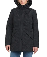 Jones New York Women's Hooded Stand-Collar Quilted Coat