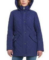 Jones New York Women's Hooded Stand-Collar Quilted Coat