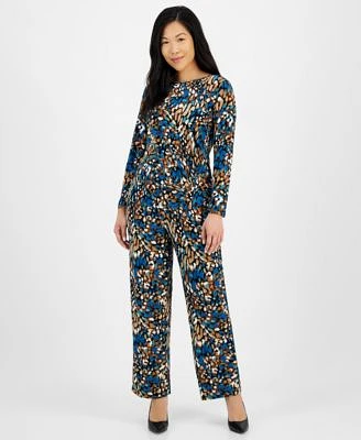 Ak Anne Klein Petite Printed Long Sleeve Rivet Top Pull On Wide Leg Pants Created For Macys