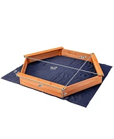 Hexagon Wooden Cedar Sand Box with Seat Boards