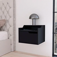 Fm Furniture Florence Floating Nightstand with Drawer and Dual-Shelf Display