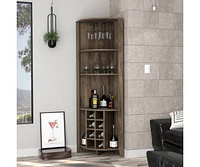 Fm Furniture Bouvet Corner Bar Cabinet, Three Shelves, Eight Built-in Wine Rack