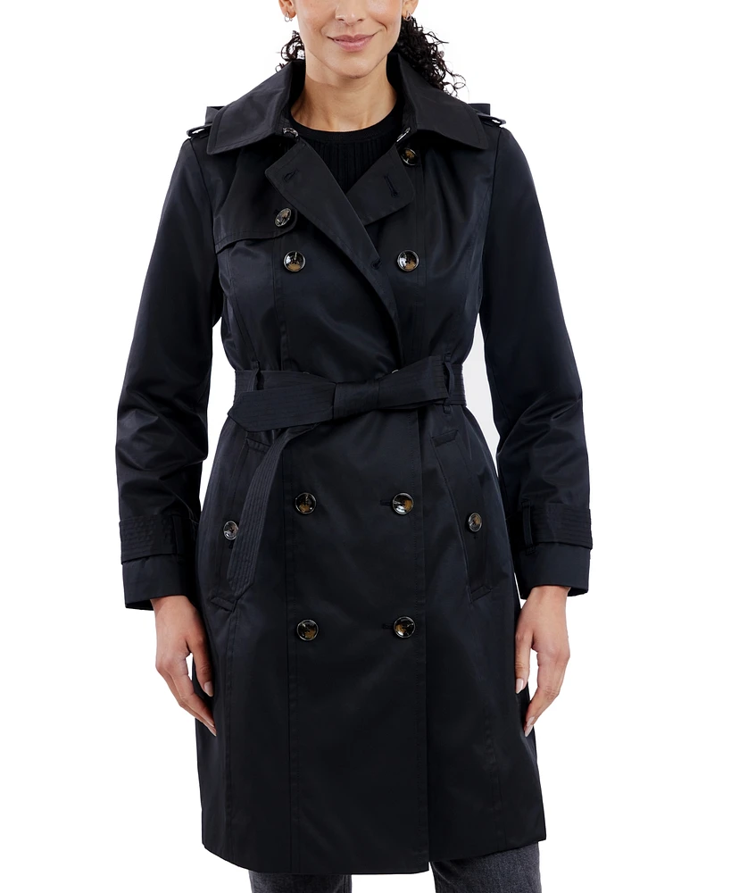 London Fog Women's Double-Breasted Hooded Trench Coat, Created for Macy's