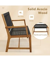 Set of 2 Patio Acacia Wood Dining Chairs with Armrests for Lawn Yard