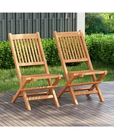 Teak Wood Patio Folding Dining Chair with Slatted Seat