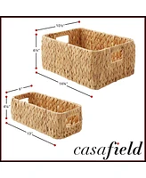 Casafield Water Hyacinth Storage Basket Set for Shelves - 1-Large, 2-Small Woven Bin Organizers with Handles Natural