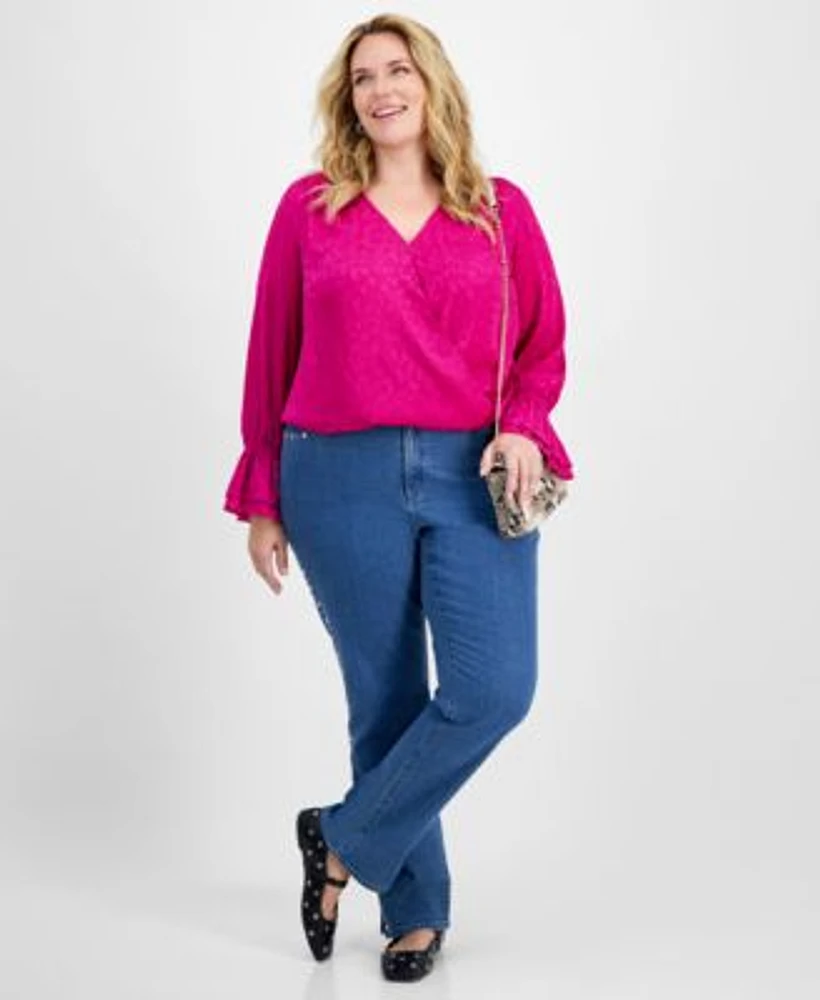 I.N.C. International Concepts Plus Size Surplice Neck Blouse High Rise Rhinestone Trim Jeans Created For Macys