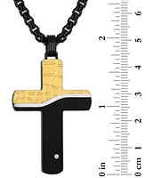 Esquire Men's Jewelry Diamond Accent Two-Tone Cross 22" Pendant Necklace in Black- & Gold-Tone Ion-Plated Stainless Steel, Created for Macy's