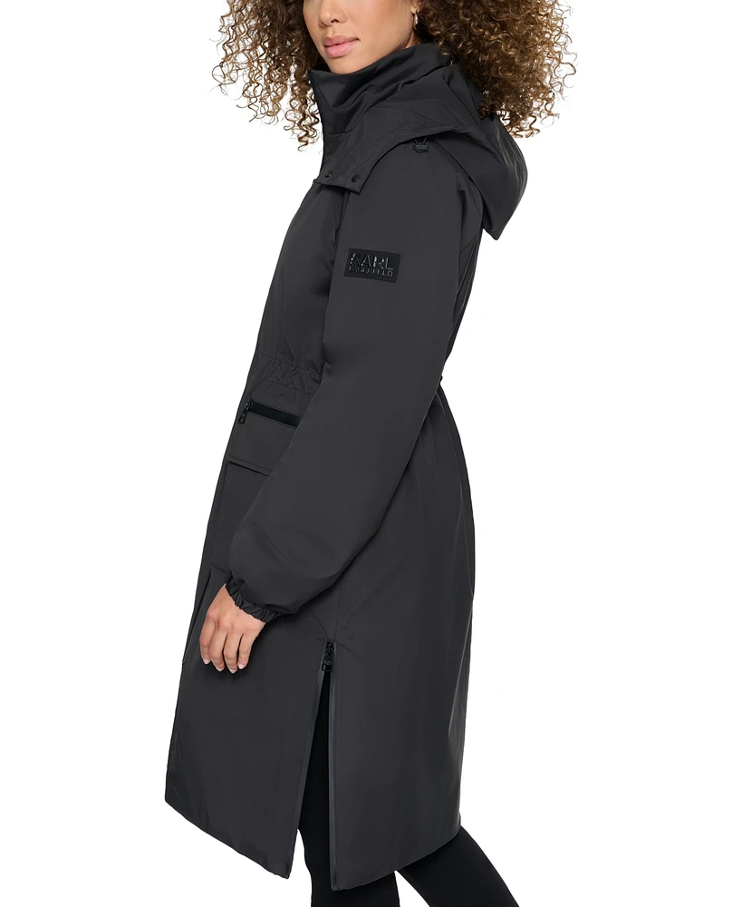 Karl Lagerfeld Paris Women's Hooded Quilt-Lined Raincoat