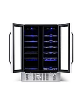 Newair 24" Built-in Dual Zone 18 Bottle and 58 Can Wine and Beverage Fridge in Stainless Steel with French Doors and Chrome Shelves