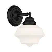 Astrid Modern Wall Light Sconce Black Metal Hardwired 7 1/2" Wide Fixture Schoolhouse White Opal Glass Shade Decor for Bedroom Bathroom Vanity Reading