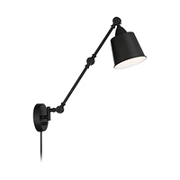 Mendes Modern Industrial Swing Arm Adjustable Wall Mounted Lamps Set of 2 Black Metal Plug-In Down Light Fixture Bedroom Bedside House Reading Living