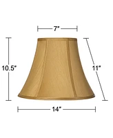 Set of 2 Bell Lamp Shades Coppery Gold Medium 7" Top x 14" Bottom x 11" Slant x 10.5" High Spider with Replacement Harp and Finial Fitting