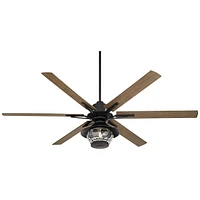 72" Expedition Modern Outdoor Ceiling Fan with Led Light Remote Control Matte Black Oak Wood Lantern Shade Damp Rated for Patio Exterior House Home Po