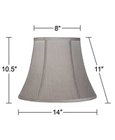 Set of 2 Softback Round Bell Lamp Shades Pewter Gray Medium 8" Top x 14" Bottom x 11" Slant x 10.5" High Spider with Replacement Harp and Finial Fitti